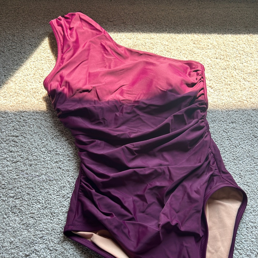 J.Crew Re-Imagined One-Shoulder Ruched Swimsuit Dark Berry Purple Size 8